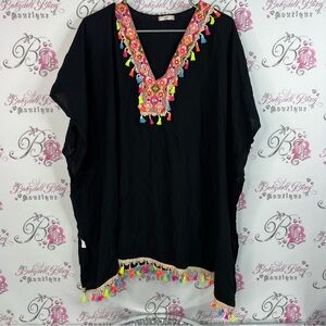 Choa coverup tassles embroidered Vibrant Black Tunic with Colorful Embroidery